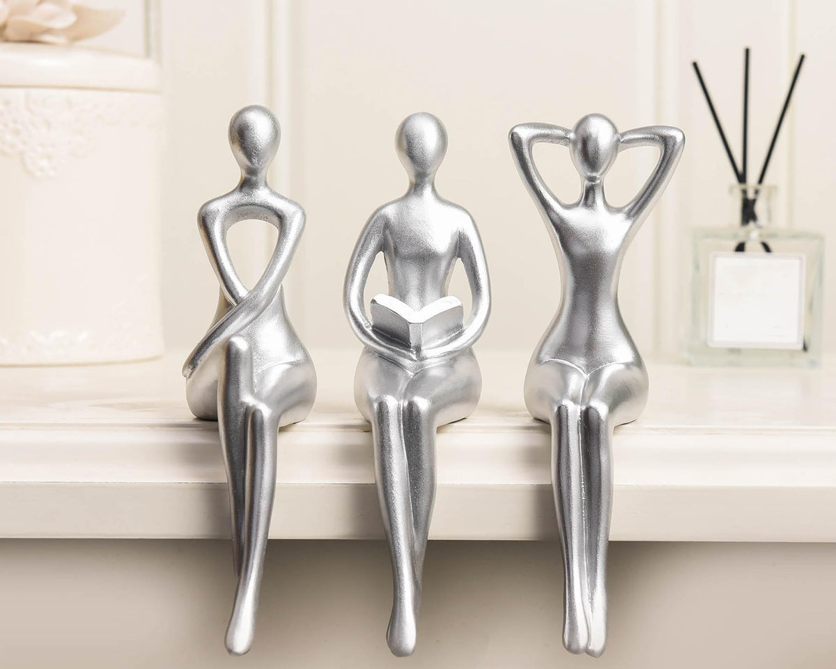 Quoowiit Gold Decor Thinker Statue Decor Book Shelf Decor, Abstract Statue Ornament Office Decor Modern Home Decor Decorations for Living Room Collectable Figurines Coffee Table Decor 3 Piece