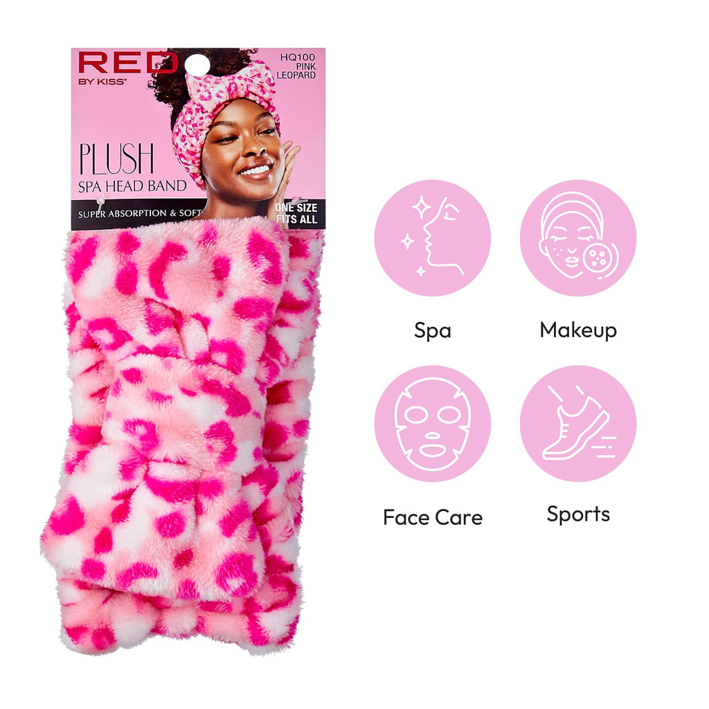 Red by Kiss Spa Headband for Washing Face Facial Makeup Bow Head Band Soft Plush Fleece Stretchy Head Wraps for Women Shower Bath Washing Face Mask (WHITE)
