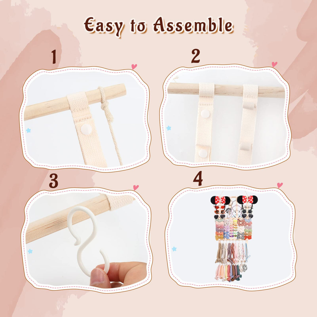 POVETIRE Headband Holder Hair Bows Organizer for Girls, Baby Headbands Hair Accessories Organizer Storage Wall Hanging Decor for Toddler Girls Room