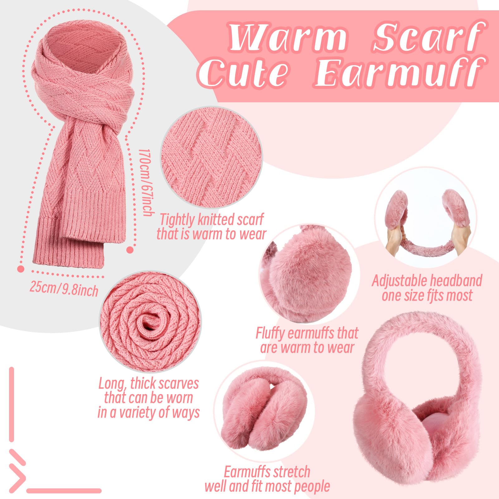 Geyoga 6 Pcs Winter Warm Set for Women Warm Beanies Hats Touchscreen Gloves Long Scarf Ear Muffs Socks Winter Gifts for Women