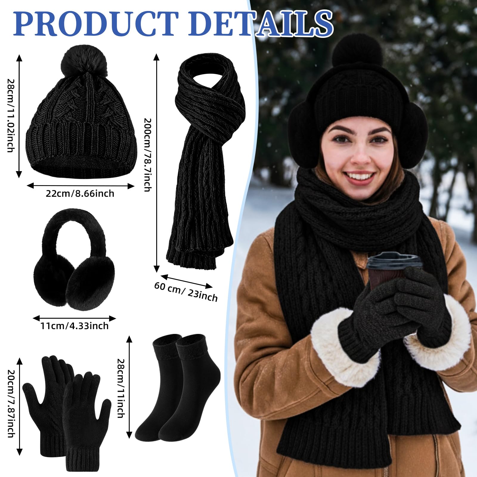 Geyoga 6 Pcs Winter Warm Set for Women Warm Beanies Hats Touchscreen Gloves Long Scarf Ear Muffs Socks Winter Gifts for Women