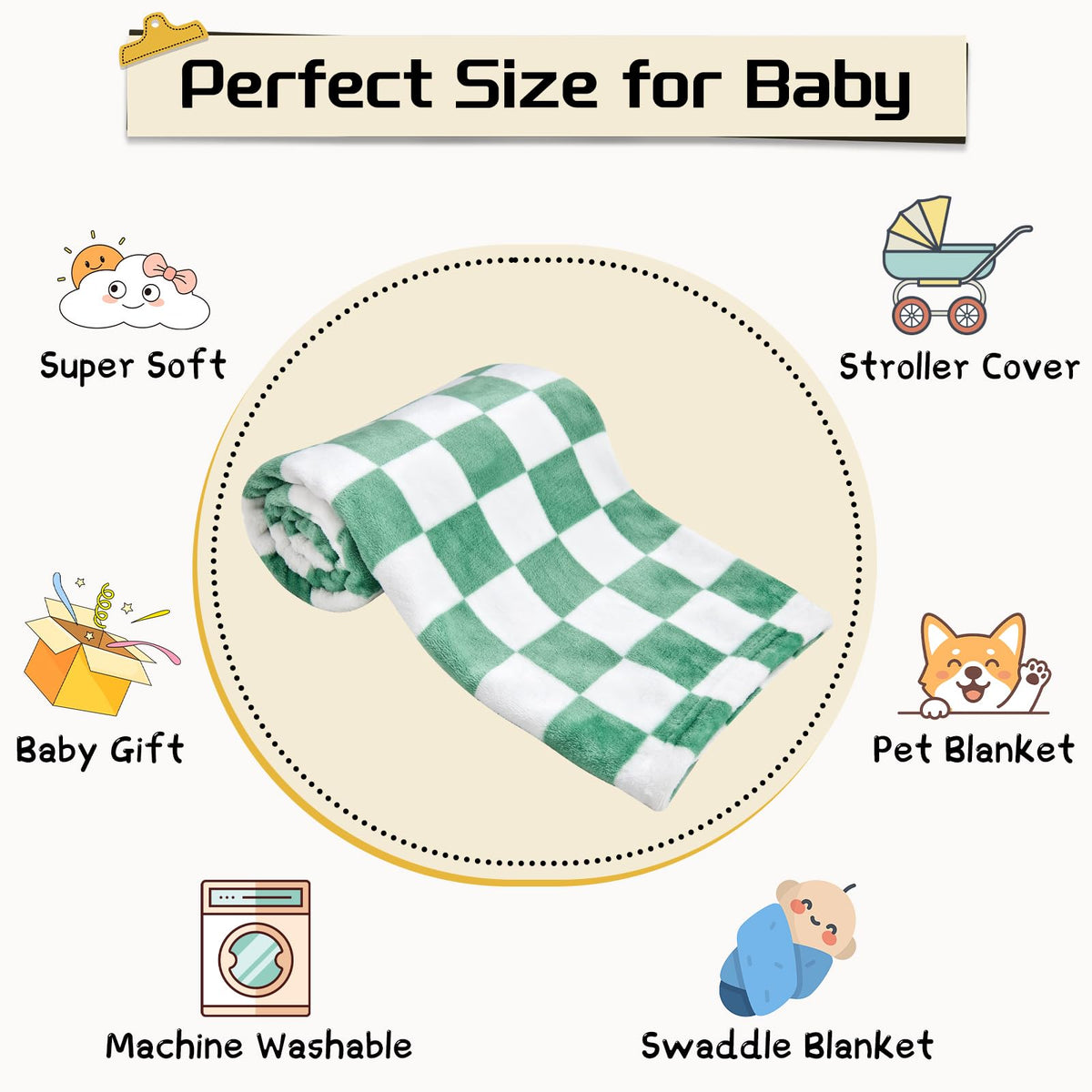 Yurhap Checkered Baby Blanket Fleece Baby Blankets Neutral for Boys Girls, Super Soft Warm Lightweight Infant Toddler Newborn Receiving Blankets for Crib Stroller, 30''x40'', Khaki