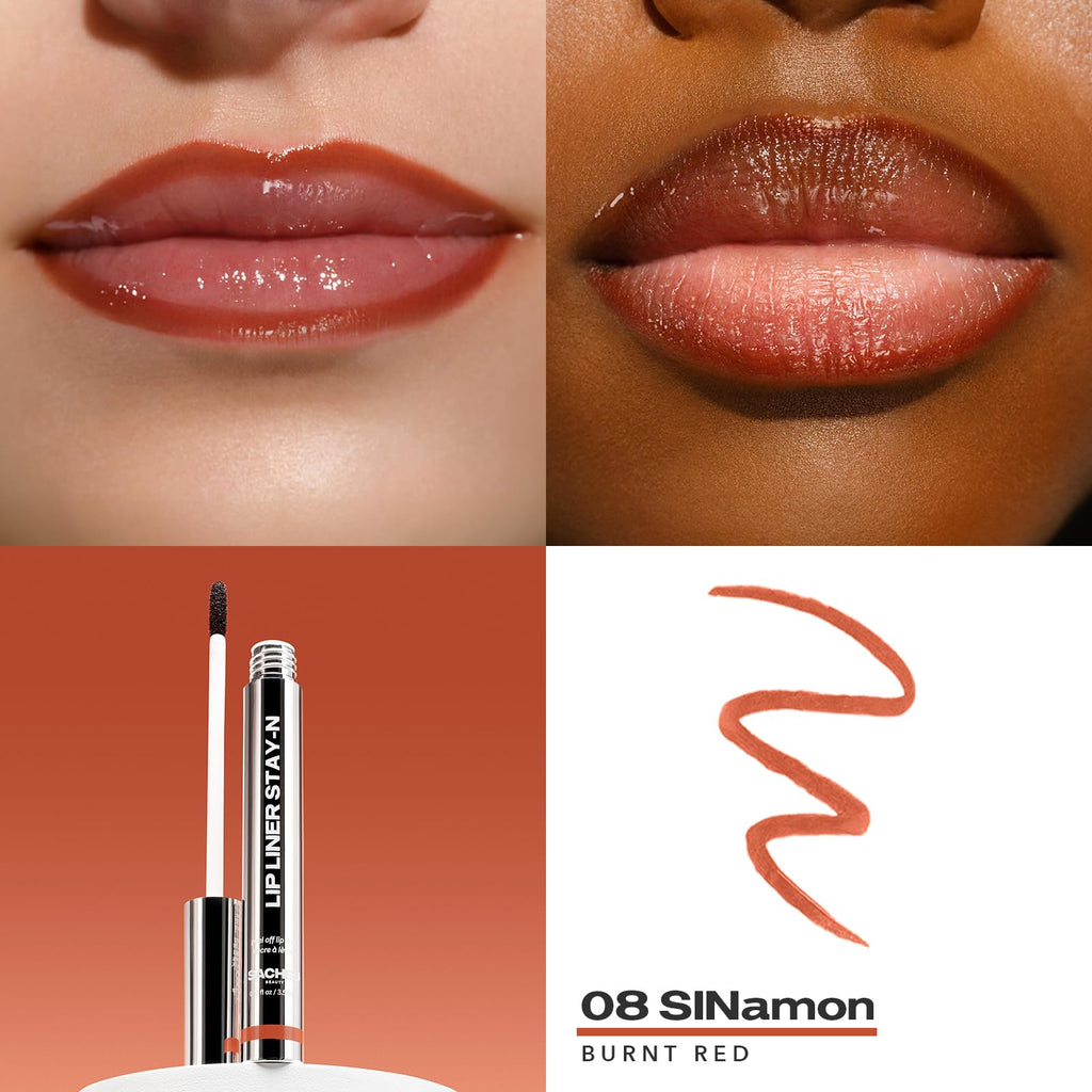 Sacheu Lip Liner STAY-N Peel Off Lip Stain — Long Lasting Matte Lip Tattoo Transfer Proof Lipstain Infused with Hyaluronic Acid & Vitamin E for All Skin Types — Vegan & Cruelty-Free, Deep Bundle