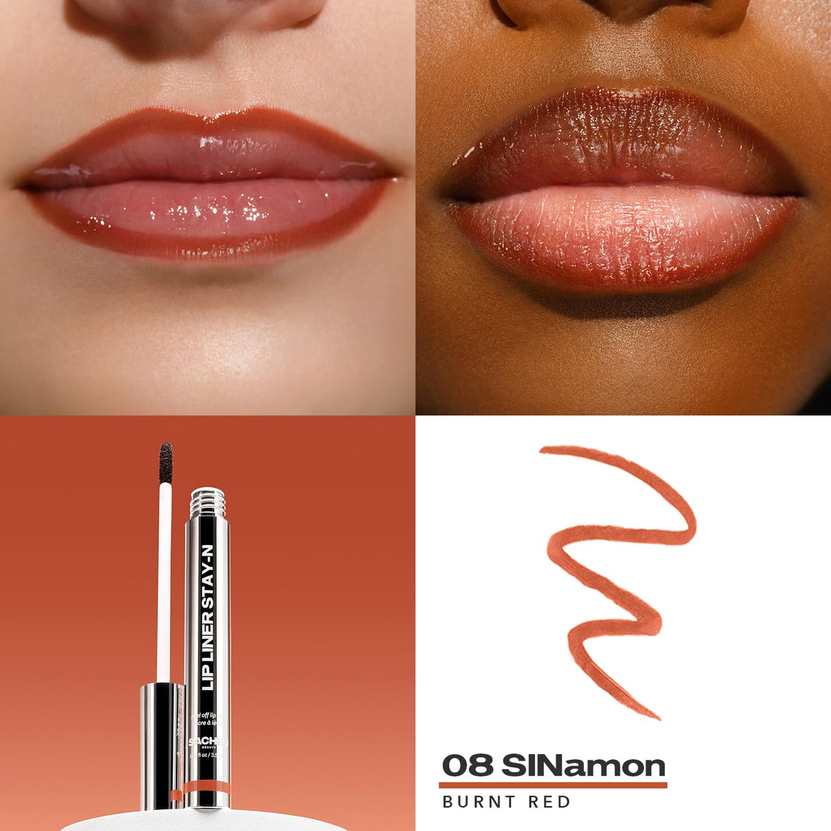 Sacheu Lip Liner STAY-N Peel Off Lip Stain — Long Lasting Matte Lip Tattoo Transfer Proof Lipstain Infused with Hyaluronic Acid & Vitamin E for All Skin Types — Vegan & Cruelty-Free, Deep Bundle