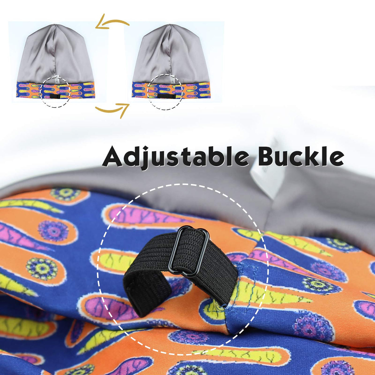 Adjustable Satin Lined Sleep Cap for Dreadlocks Curly Hair Large Head-Stay On Overnight