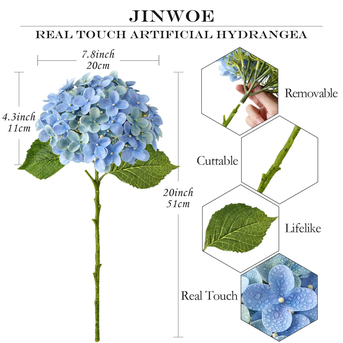 Light Blue Hydrangea Artificial Flowers,4Pcs 20" Real Touch Lifelike Silk Artificial Hydrangeas, Full Fake Flowers for Bouquet Table Centerpieces Spring Wedding Indoor Home