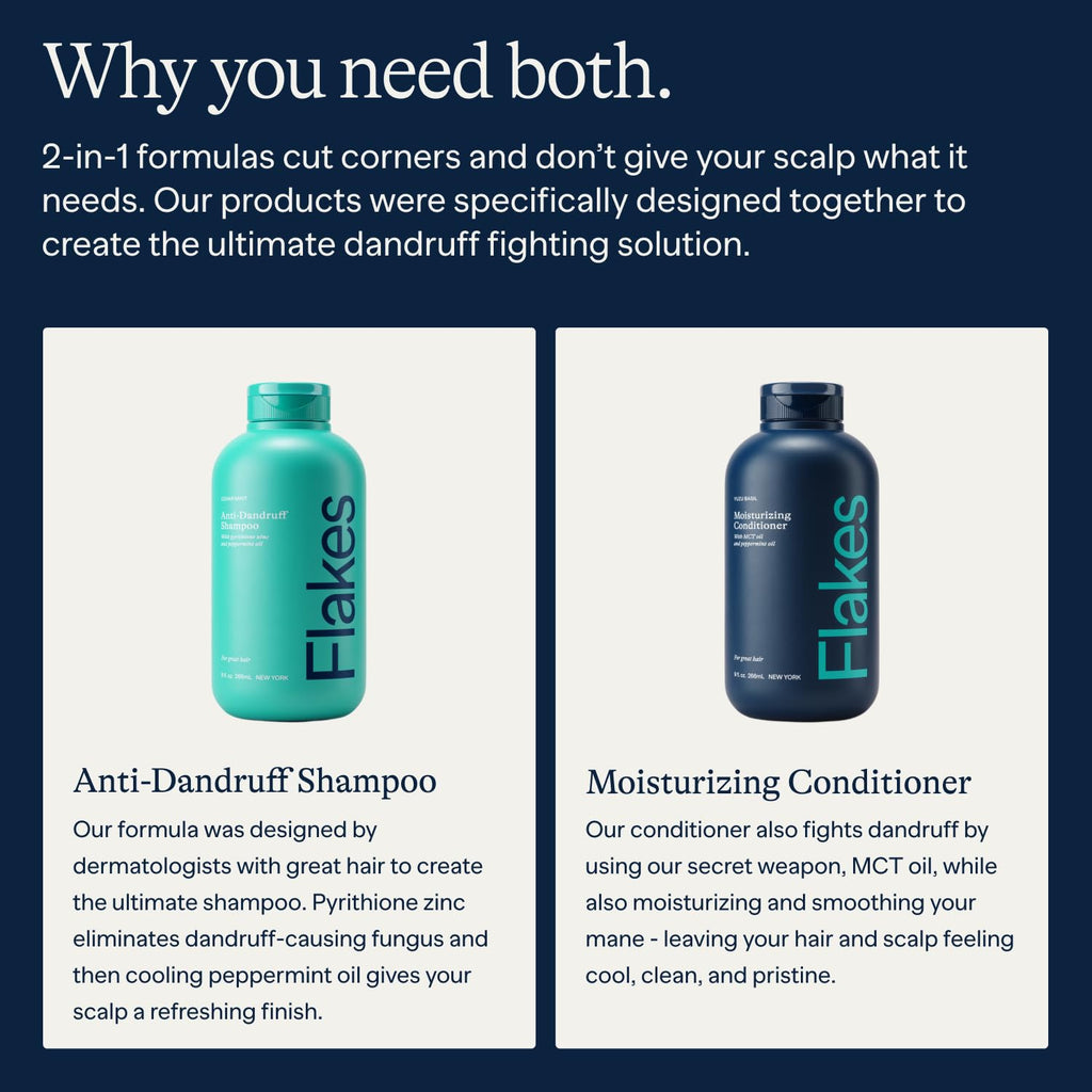 Flakes Anti Dandruff Shampoo and Conditioner Set | Dry, Flaky, & Itchy Scalp Shampoo | Sulfate & Paraben Free for Healthy Hair | Hydrating Shampoo & Moisturizing Conditioner for Scalp Care | 9 fl oz
