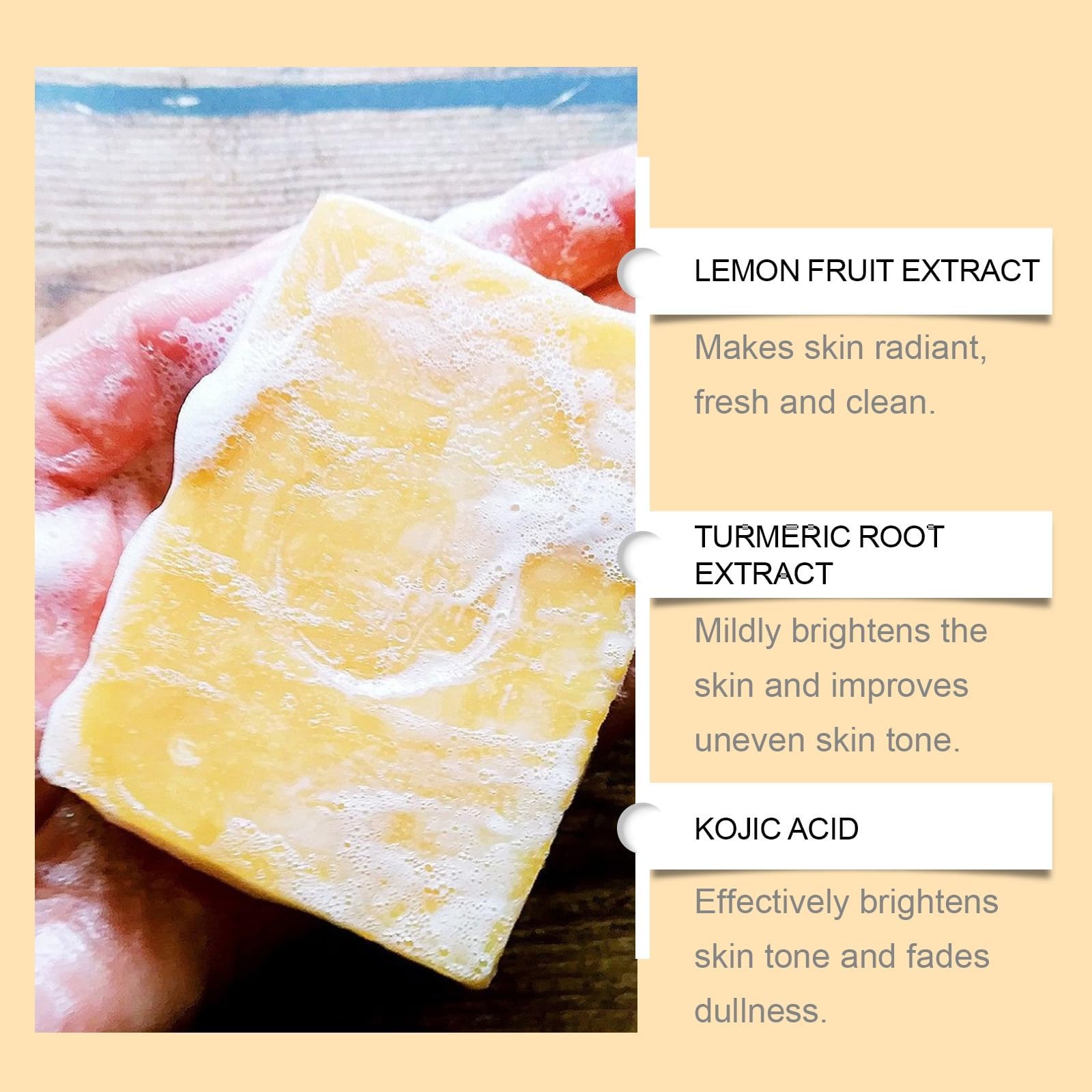 Turmeric Wash and Care 3 Piece Set, Turmeric Trio: Kojic Soap Bar/Facial Pads/Face Cleansing Wash with Brush, Jabon de Curcuma, Tumeric Soap Facial Cleaner Skincare Three Set for Face & Body (A)