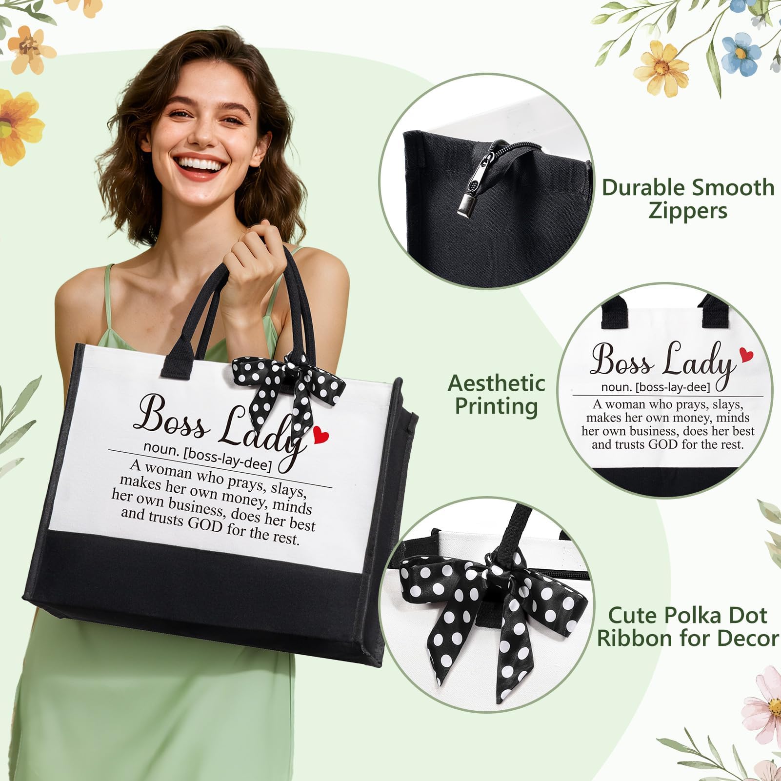 Bosses Day Gifts for Women, Best Boss Lady Gifts for Women, Unique Appreciation Thank You Christmas Birthday Gift Baskets for Boss Female, Going Away Leaving Bosses Gift Set w/Canvas Tote Bag