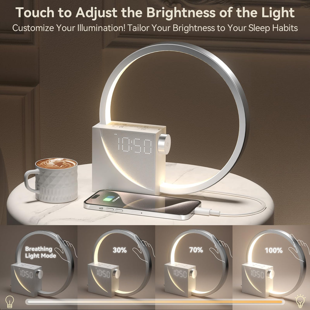 Vivilumens Sunrise Alarm Clock for Heavy Sleepers Adults, Wake-up Light, Sleep Aid 10 White Noise Sound Machines with 30/60/90 Timer, 3 Level Dimmable Touch Table Lamp with Snooze USB Charger Port