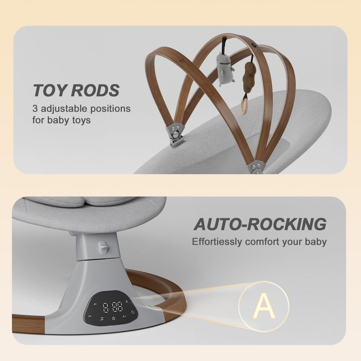 Baby Swings for Infants, Monamii Baby Swing, Infant Swing with 5 Speeds, 10 Lullabies, Electric Swing for Baby, Indoor & Outdoor Use (Beige)