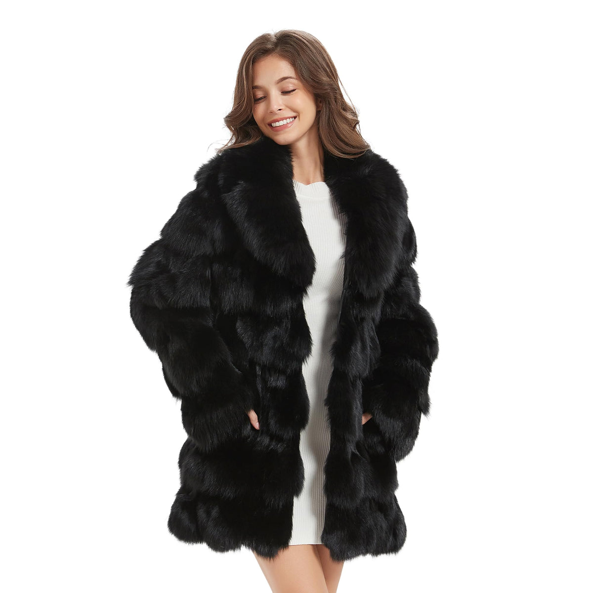 Fur Story Women's Genuine Fox Fur Coat Thick Warm Fur Jacket Winter coat