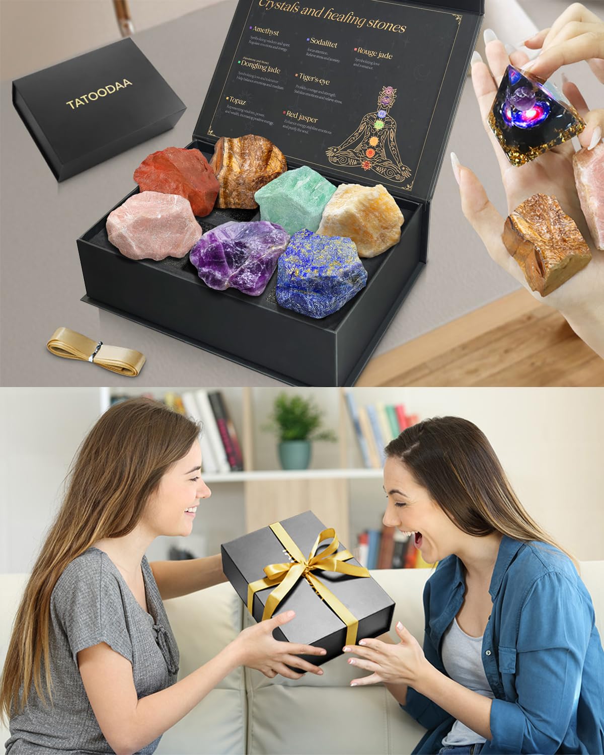 Healing Crystals Set, 28 Pcs Crystals and Healing Stones 7 Chakra Kits Obsidian Real Spiritual Protection Natural Reiki Energy Meditation Crystals for Beginners Wooden Box, Crystal Gifts for Women