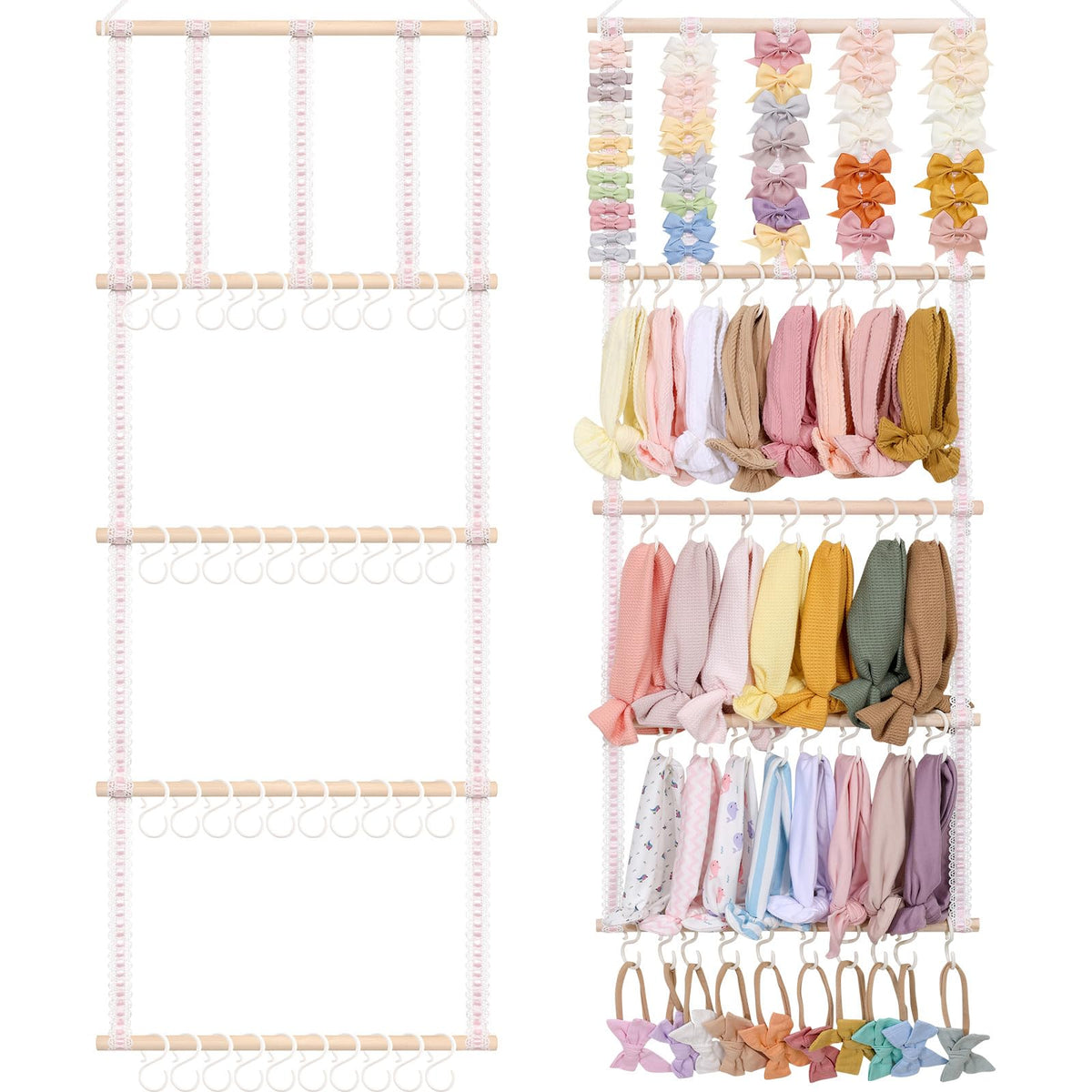 POVETIRE Headband Holder Hair Bows Organizer for Girls, Baby Headbands Hair Accessories Organizer Storage Wall Hanging Decor for Toddler Girls Room