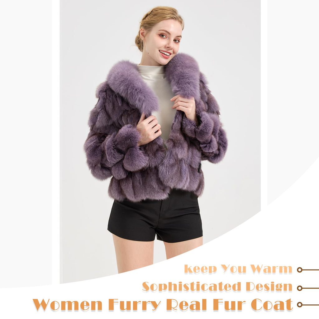 Fur Story Women's Genuine Fox Fur Coat Thick Warm Fur Jacket Winter coat