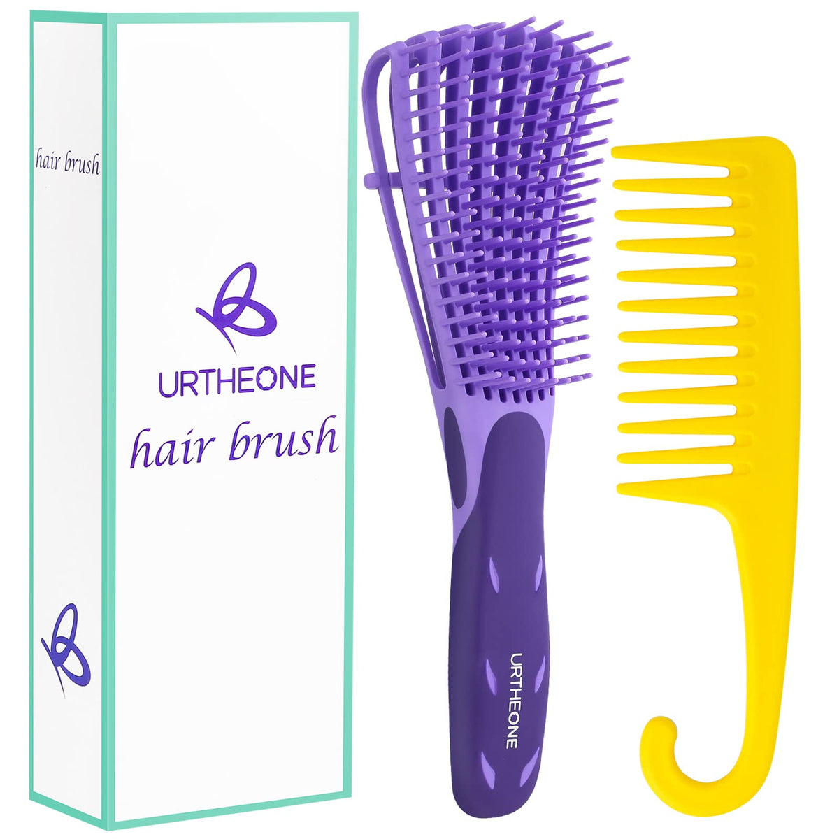 Detangling Hair Brush,Hair Detangler Brush and Wide Tooth Comb Set for Black Natural Curly Wet Dry Thick Straight Long Hair, Afro American Type 3a-4c, Comfortable Grip,Easy to Clean, Durable