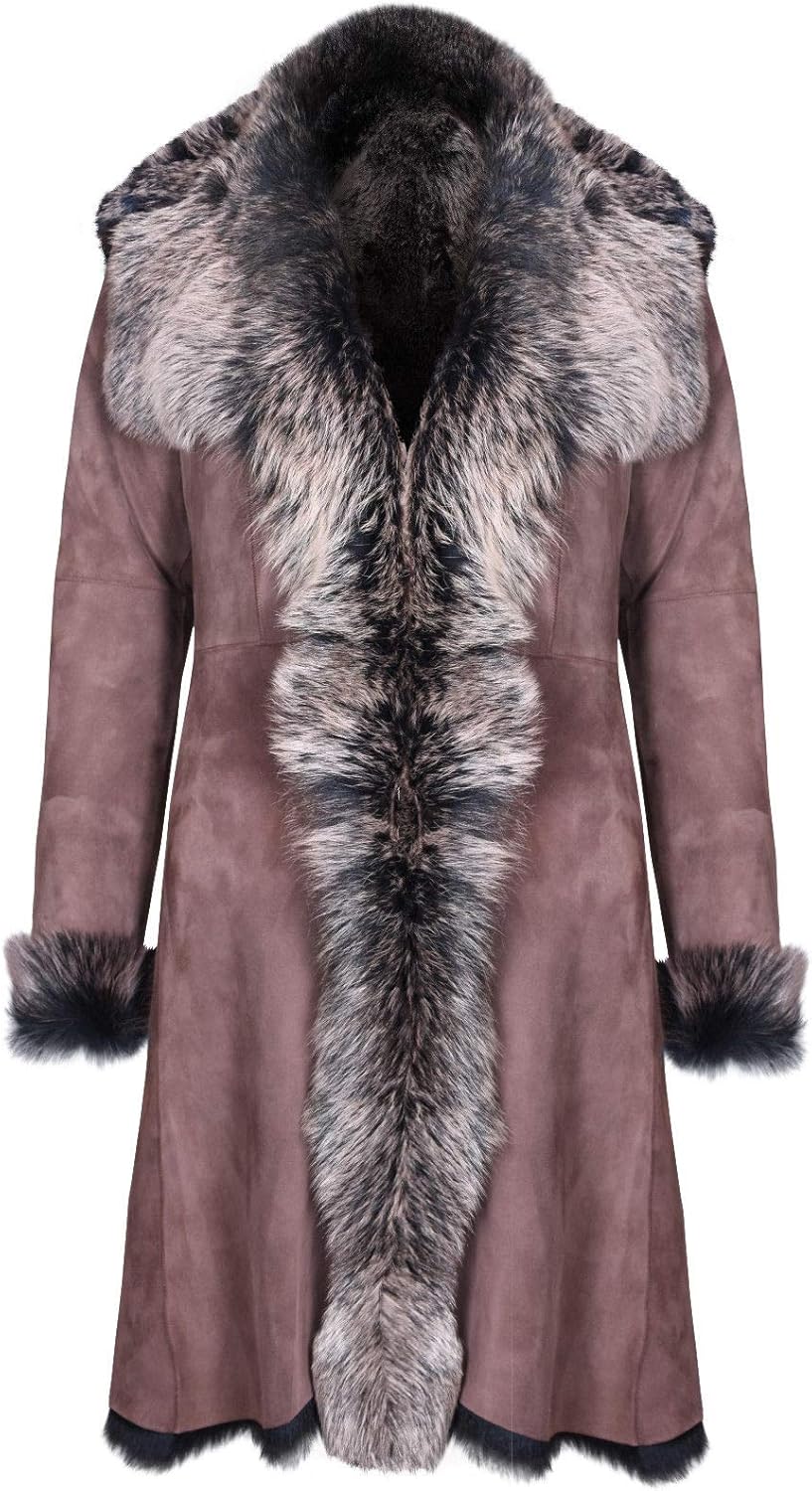 Ladies Brown Women's Real Toscana Sheepskin Leather Suede Jacket Trench Coat XL