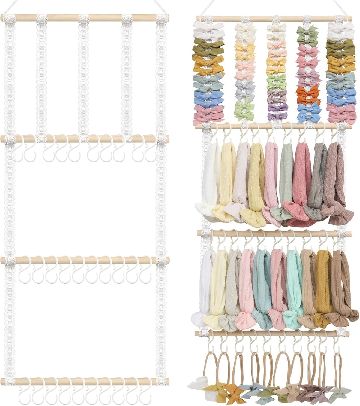 POVETIRE Headband Holder Hair Bows Organizer for Girls, Baby Headbands Hair Accessories Organizer Storage Wall Hanging Decor for Toddler Girls Room