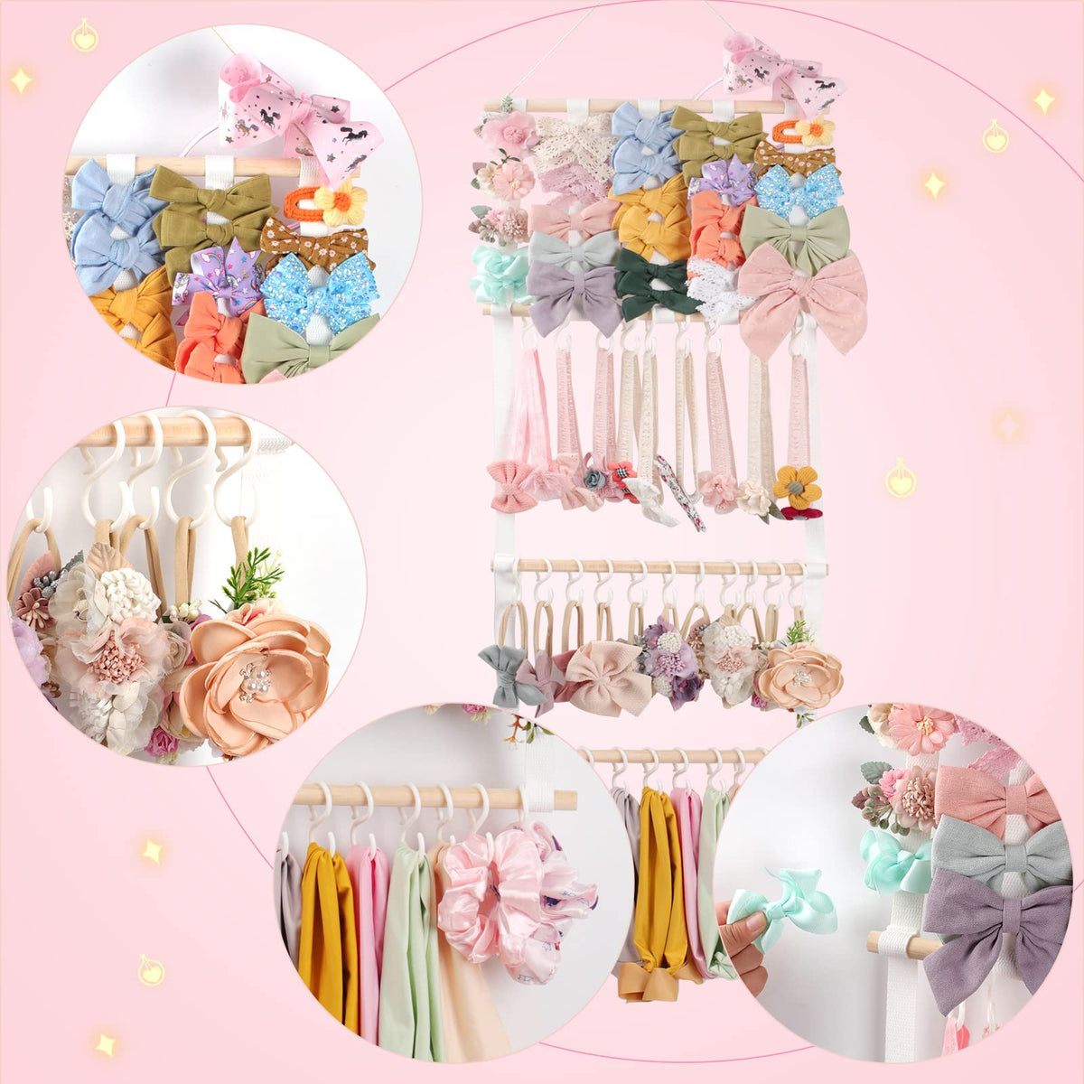 POVETIRE Headband Holder Hair Bows Organizer for Girls, Baby Headbands Hair Accessories Organizer Storage Wall Hanging Decor for Toddler Girls Room