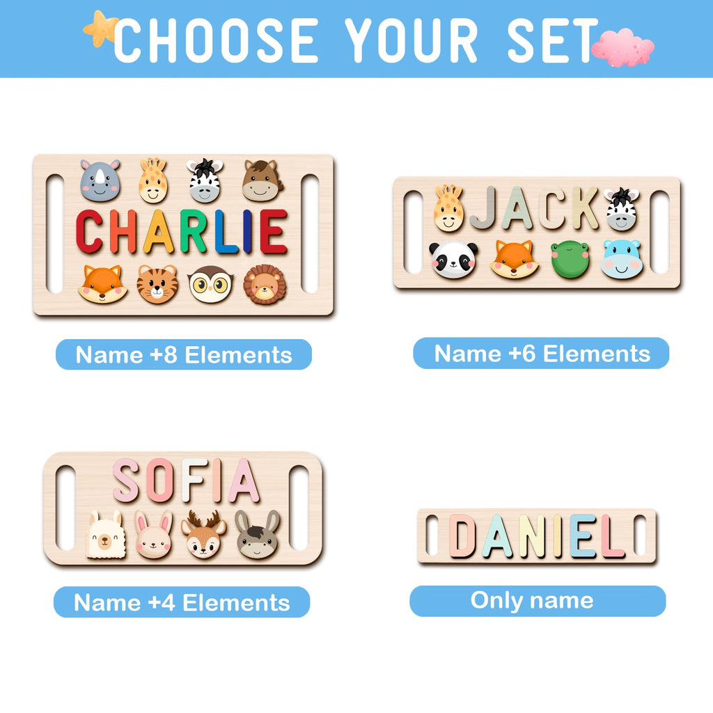 Personalized Name Puzzle for Kids, Personalized Baby Gifts Custom Name Puzzles for Toddlers 1-3 Animal Puzzle, Customized 1st Birthday for Girls & Boys Wooden Puzzle Montessor Toys for Kids