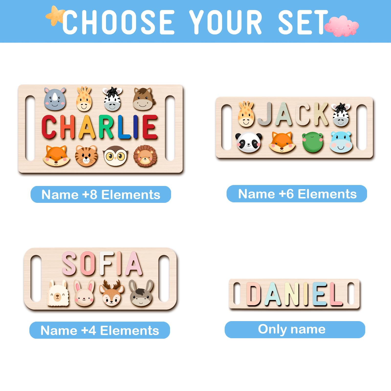 Personalized Name Puzzle for Kids, Personalized Baby Gifts Custom Name Puzzles for Toddlers 1-3 Animal Puzzle, Customized 1st Birthday for Girls & Boys Wooden Puzzle Montessor Toys for Kids