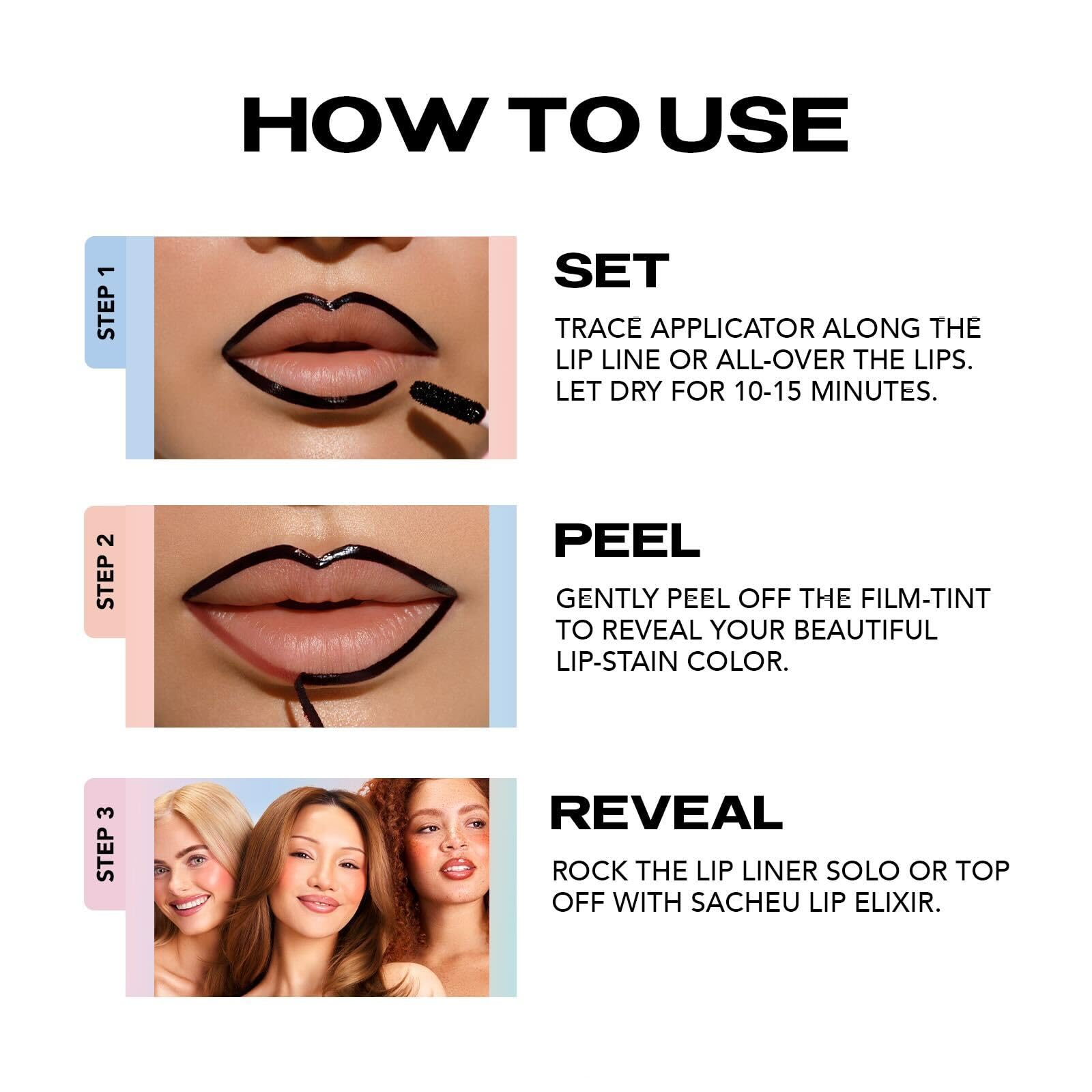 Sacheu Lip Liner STAY-N Peel Off Lip Stain — Long Lasting Matte Lip Tattoo Transfer Proof Lipstain Infused with Hyaluronic Acid & Vitamin E for All Skin Types — Vegan & Cruelty-Free, Deep Bundle