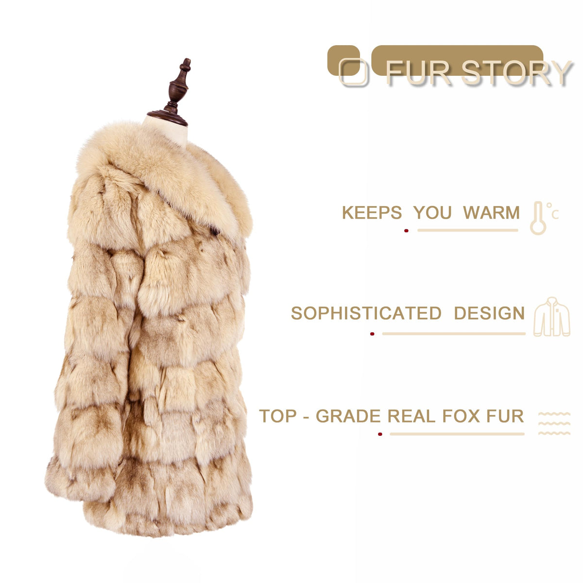 Fur Story Women's Genuine Fox Fur Coat Thick Warm Fur Jacket Winter coat