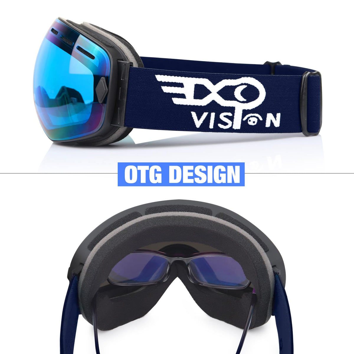 EXP VISION Snowboard Ski Goggles Men Women Youth, Anti Fog OTG Winter Snow Goggles Spherical Detachable Lens