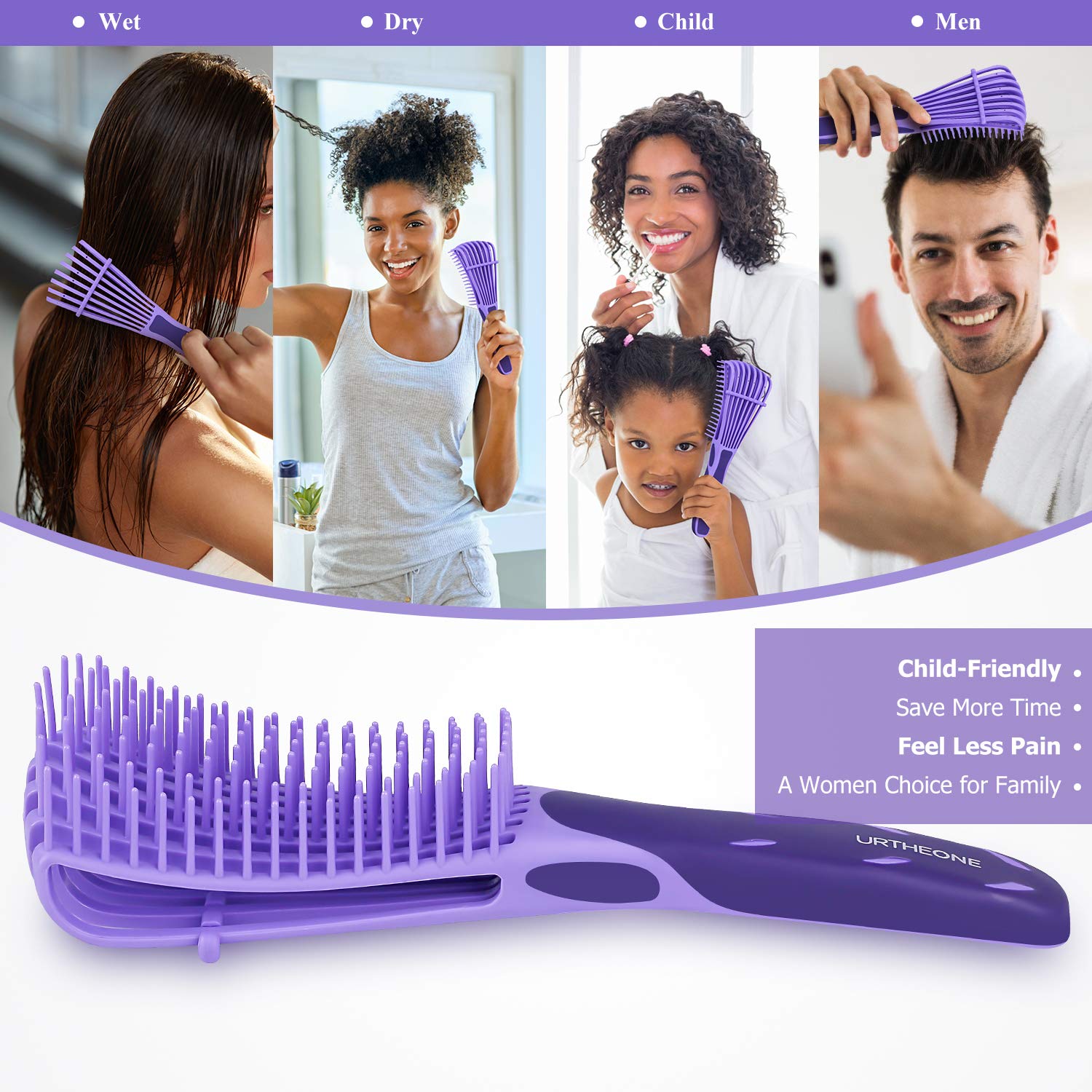 Detangling Hair Brush,Hair Detangler Brush and Wide Tooth Comb Set for Black Natural Curly Wet Dry Thick Straight Long Hair, Afro American Type 3a-4c, Comfortable Grip,Easy to Clean, Durable