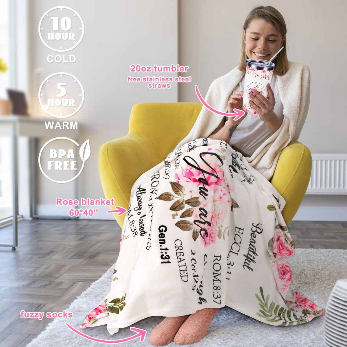 14PCS Christian Gifts for Women Faith, Inspirational Gifts for Women,Spiritual Religious Catholic Baptism Gifts,Get Well Soon Gifts w/ Blanket Mothers Day Gifts for Mom Wife, Girlfriend,Sister