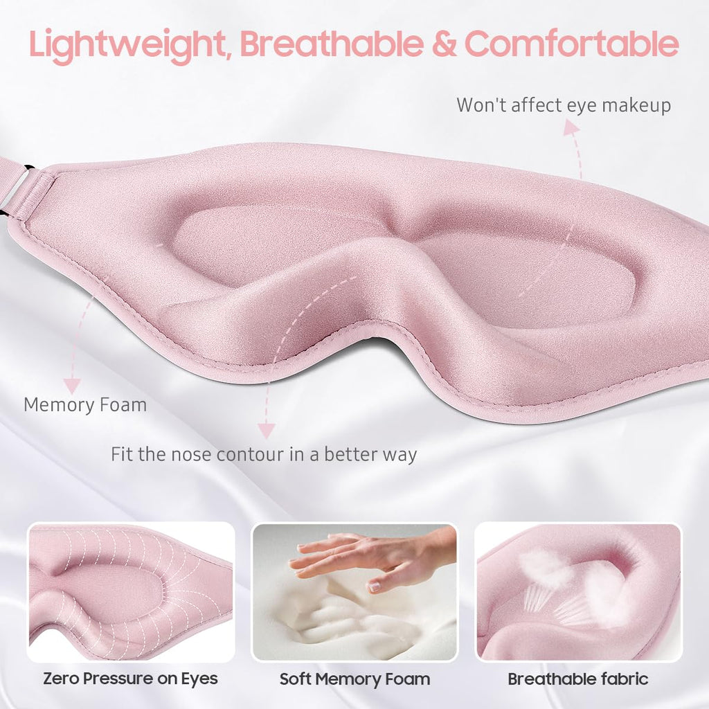 Sleep Mask, Premium Eye Mask for Sleeping, Total Blackout, Super Soft Comfort, Adjustable Fit, Upgraded 3D Ergonomic Designed Sleeping Mask for Home, Office, Travel, Meditation, Yoga, Pink
