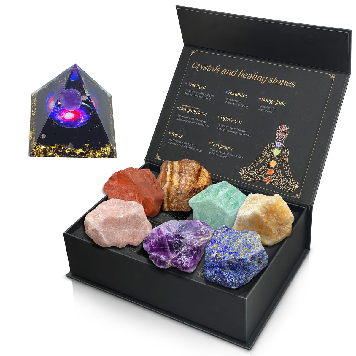 Healing Crystals Set, 28 Pcs Crystals and Healing Stones 7 Chakra Kits Obsidian Real Spiritual Protection Natural Reiki Energy Meditation Crystals for Beginners Wooden Box, Crystal Gifts for Women