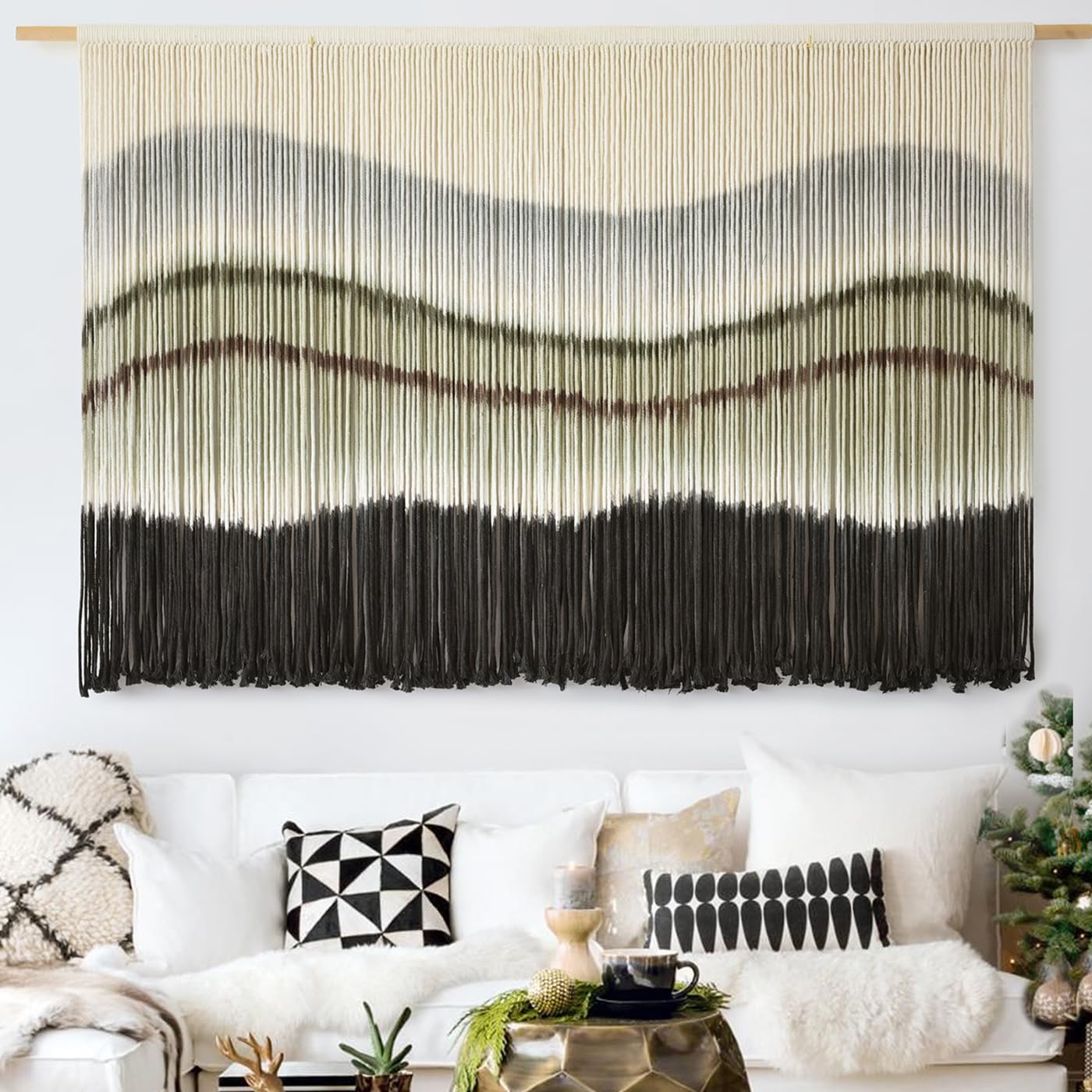 Flber Macrame Wall Hanging Tie-Dye Geometric Decor Large Scale Wall Art Statement Bohemian Yarn Tapestry Home Wall Decor 59''W*35''L