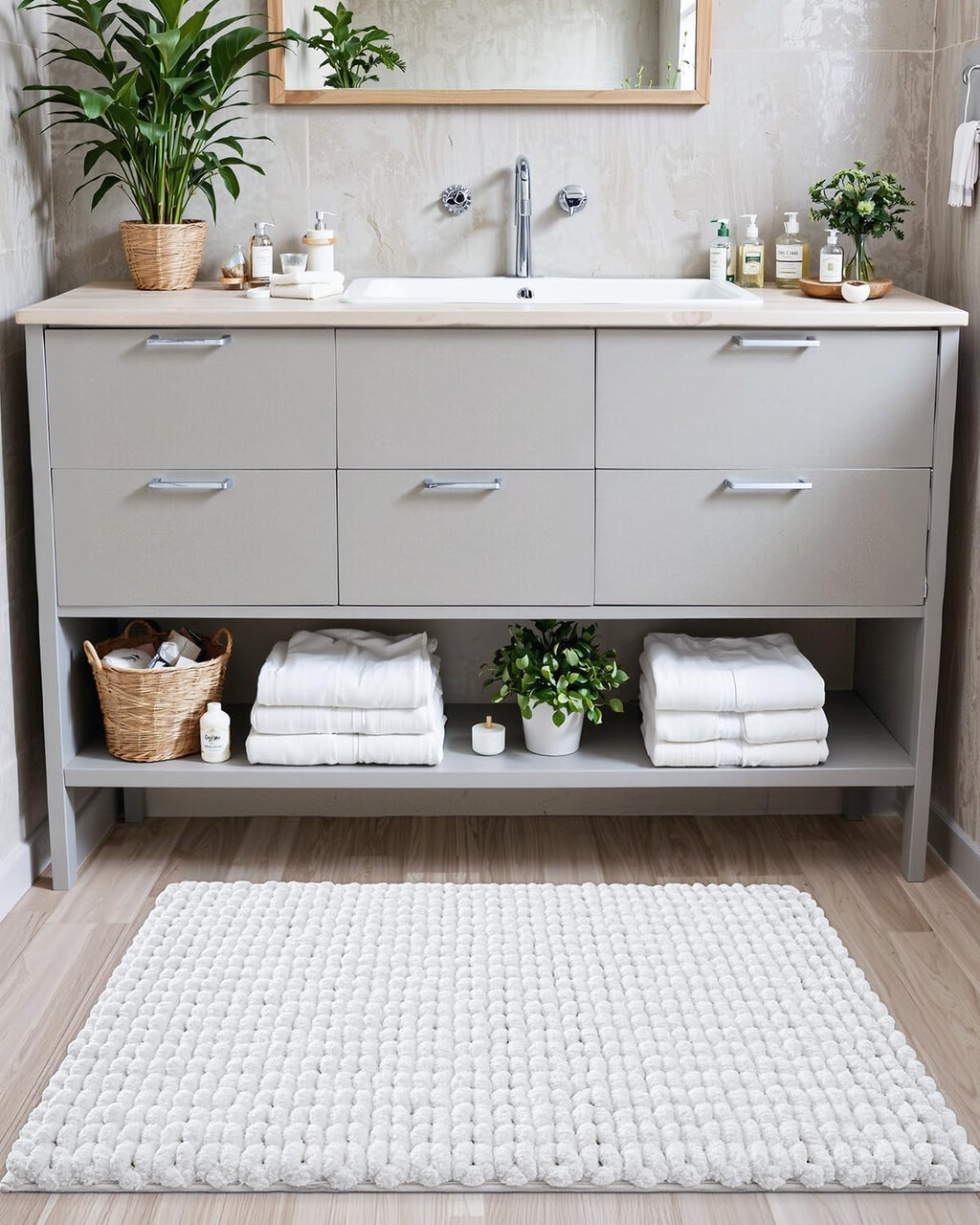 LUMI Luxury Bathroom Rug, Ultra Soft Quick Dry Bath Mat, Non-Slip Absorbent Thick Chenille Bath Rug, Cozy Braid Design Floor Mat for Bathtub, Sink, Laundry, Bedroom, White, 24"x36"