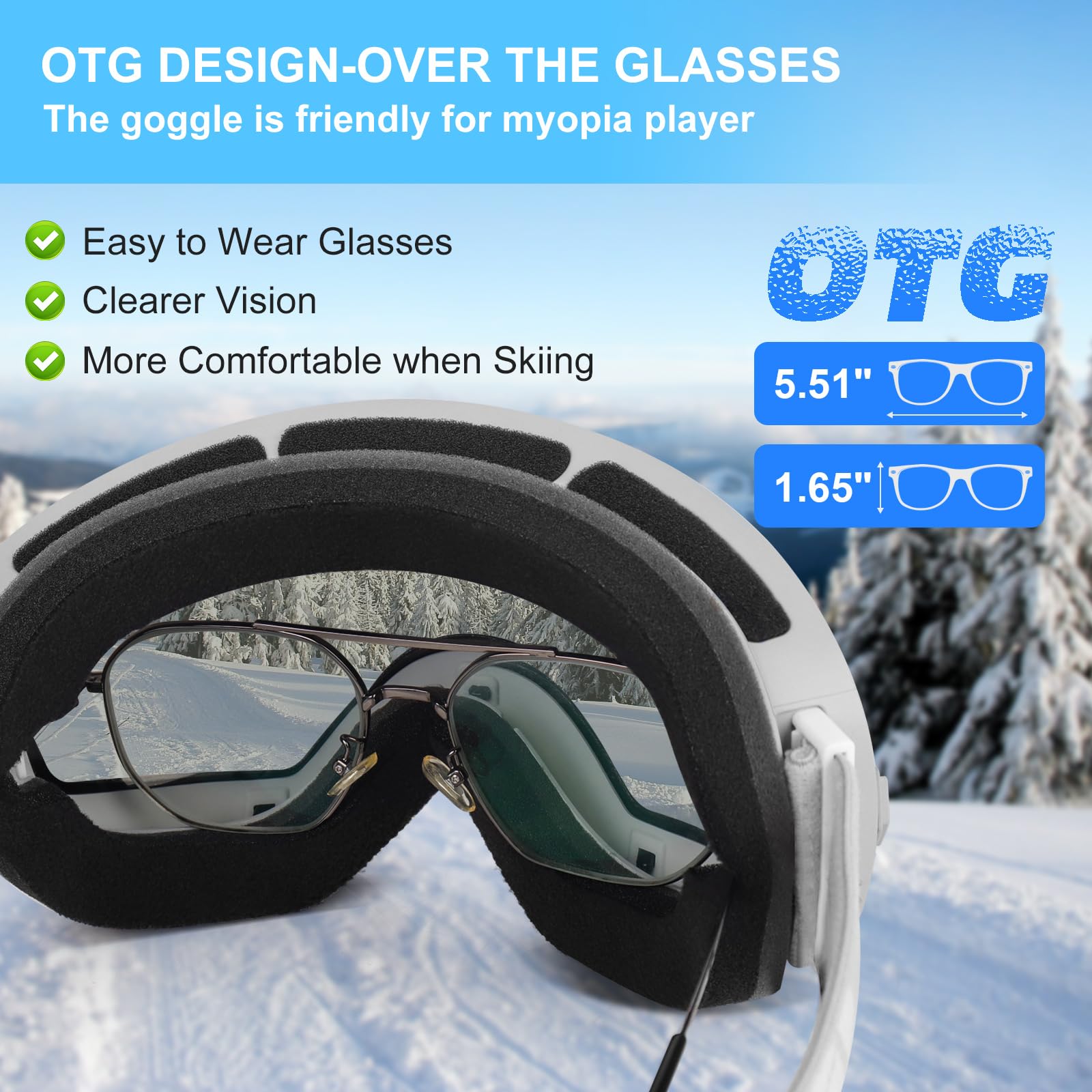 EXP VISION Snowboard Ski Goggles Men Women Youth, Anti Fog OTG Winter Snow Goggles Spherical Detachable Lens