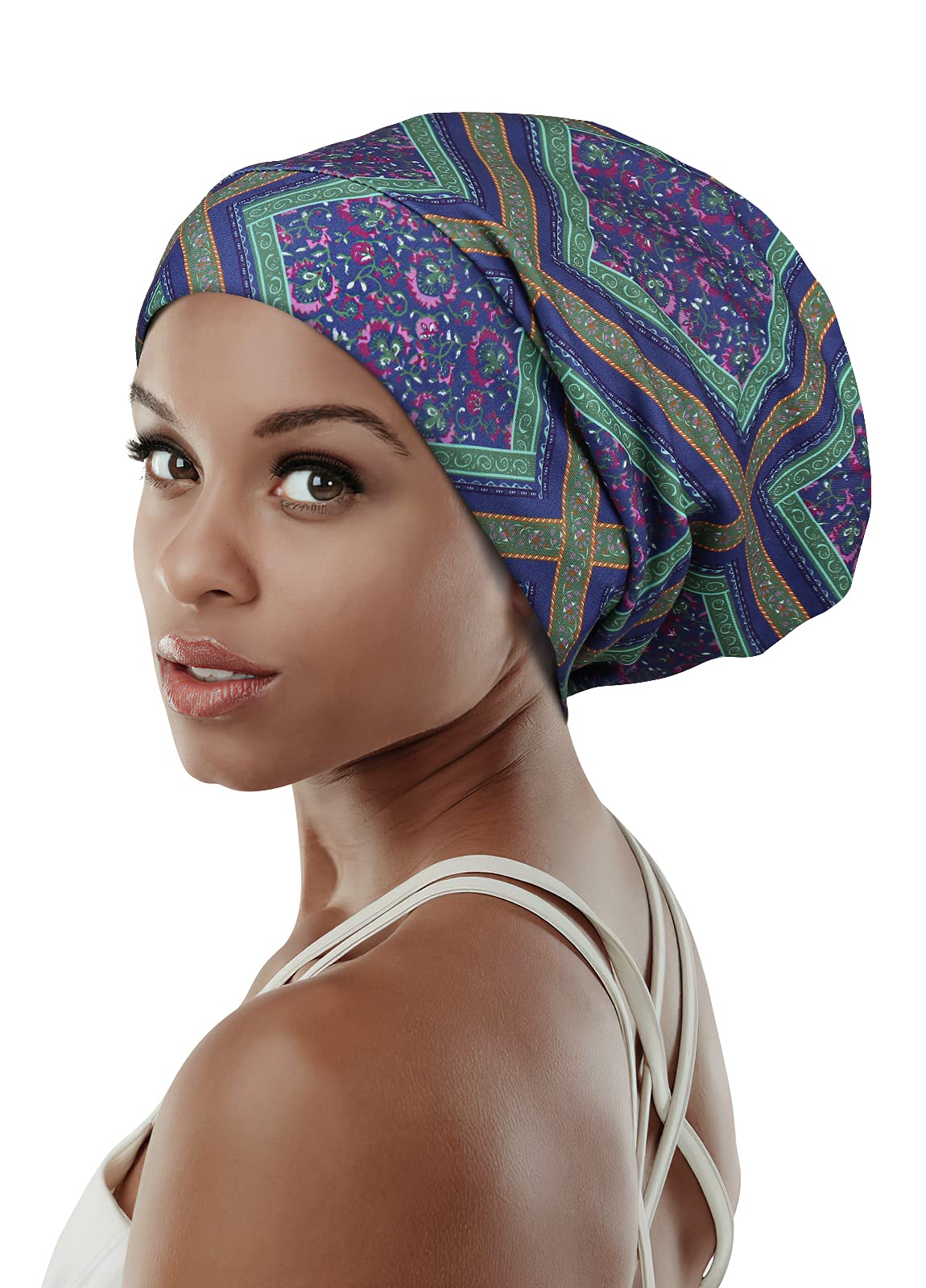 Adjustable Satin Lined Sleep Cap for Dreadlocks Curly Hair Large Head-Stay On Overnight