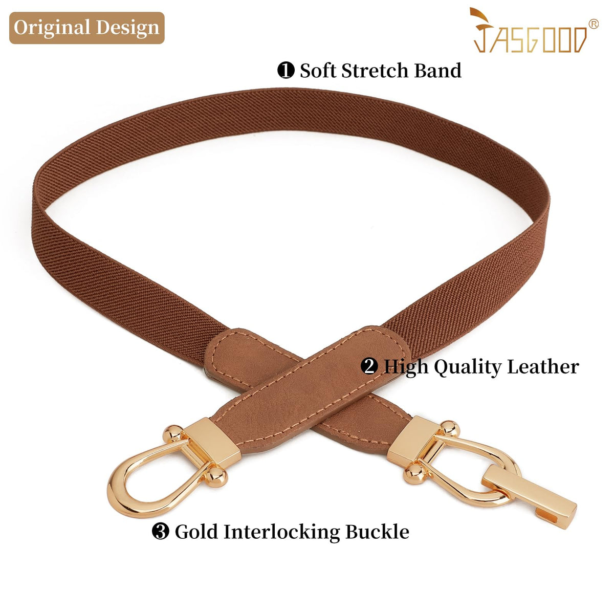 JASGOOD Women Skinny Elastic Belt for Dresses,Thin Retro Stretch Waist Belt with Golden Buckle