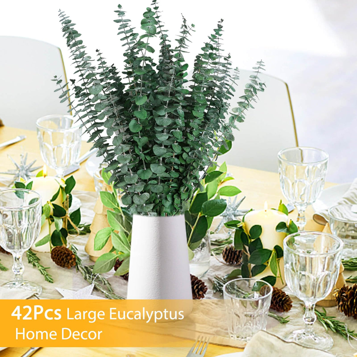 42 PCS Dried Eucalyptus Bundle - 17" Large Preserved Eucalyptus Stems, Real Leaves for Shower Hanging, Artificial Flowers Arrangement, Home Bathroom Decor