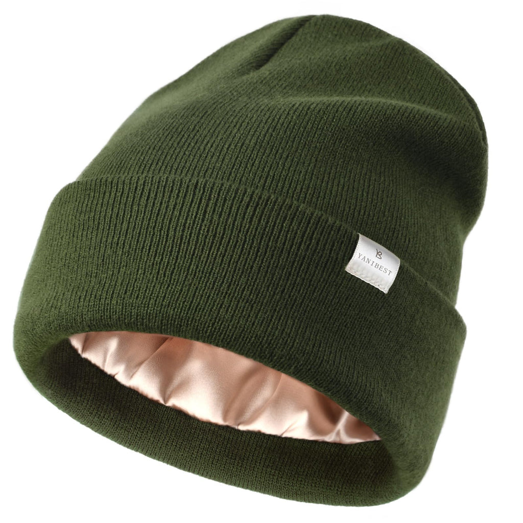 YANIBEST Satin Lined Beanie for Women Reduce Frizz Winter Hats for Women Men Silk Lining Soft Slouchy Warm Cuffed Less Static
