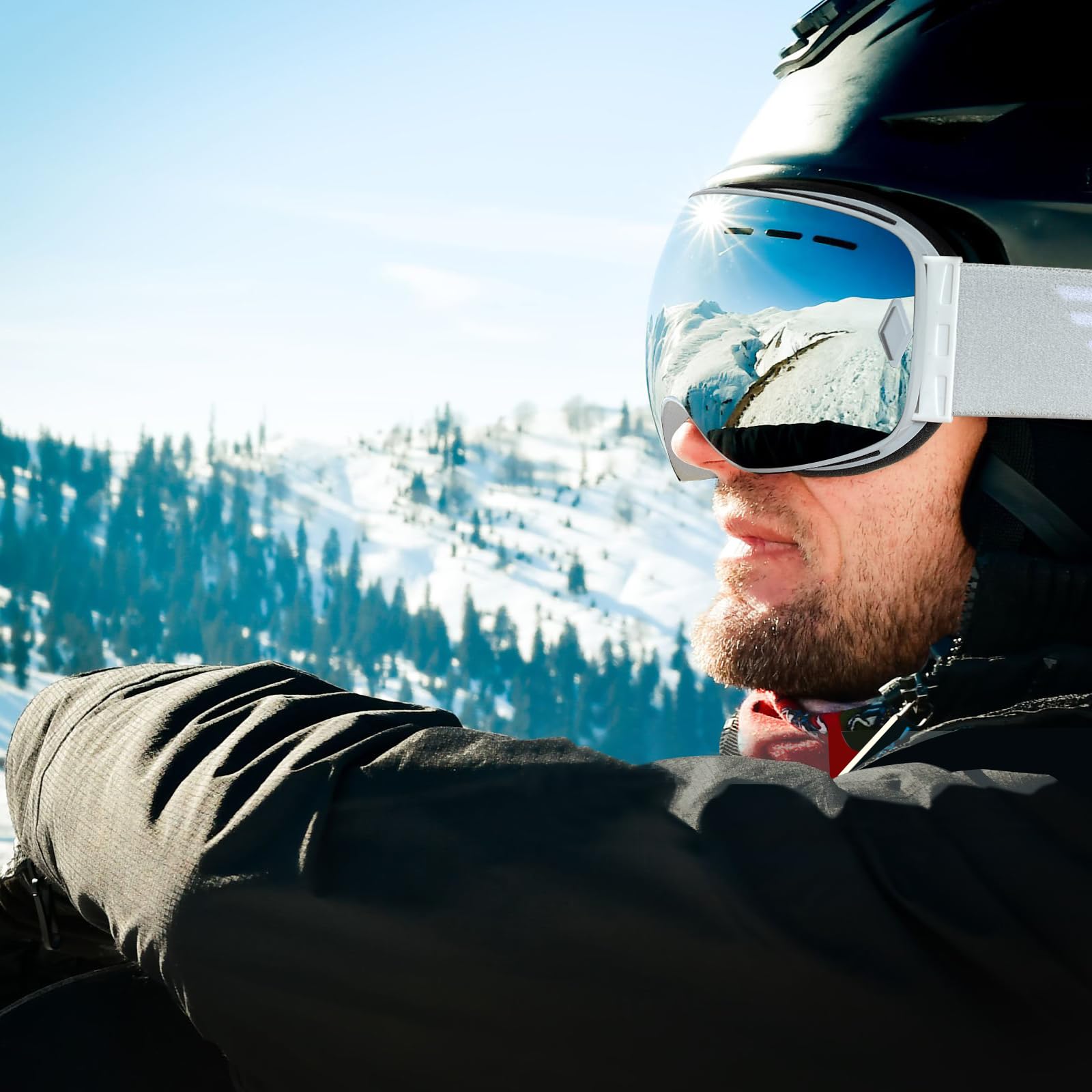 EXP VISION Snowboard Ski Goggles Men Women Youth, Anti Fog OTG Winter Snow Goggles Spherical Detachable Lens