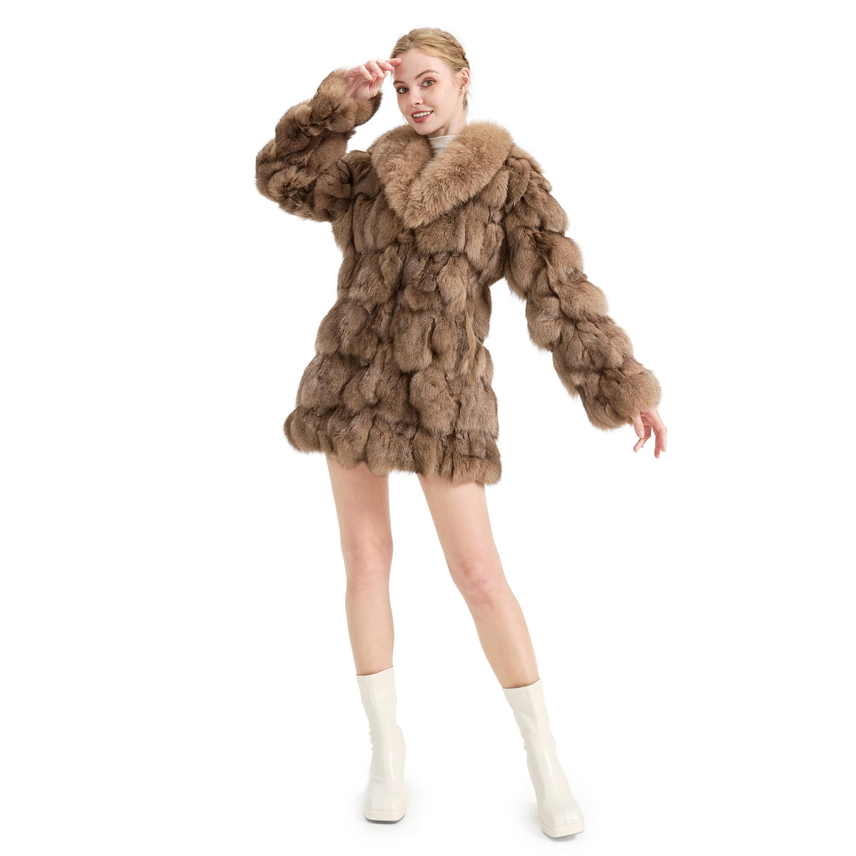 Fur Story Women's Genuine Fox Fur Coat Thick Warm Fur Jacket Winter coat