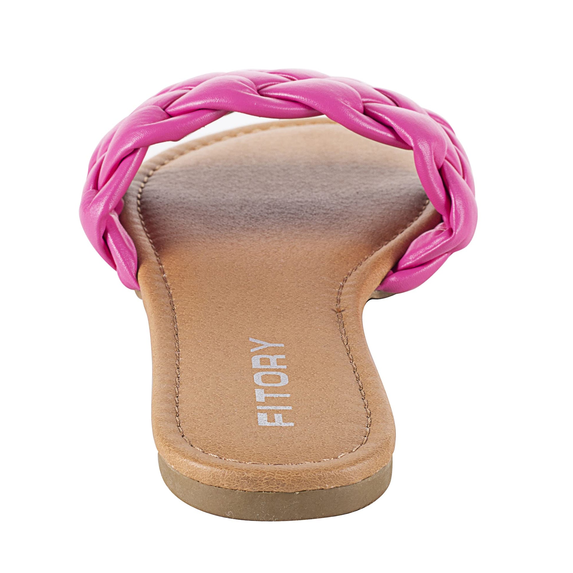 FITORY Womens Flat Sandals Fashion Round Open Toe Slip On Slides with Braided Strap Slippers for Summer Size 6-11