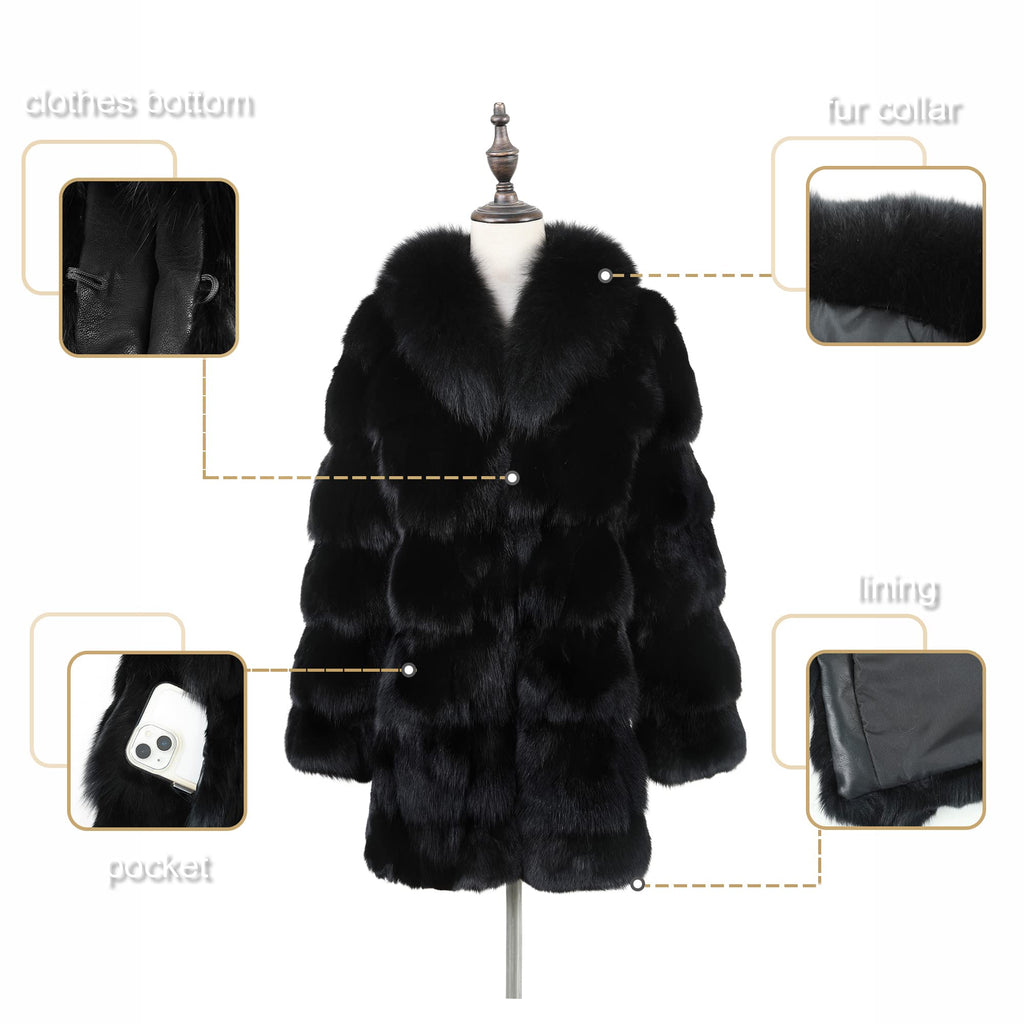 Fur Story Women's Genuine Fox Fur Coat Thick Warm Fur Jacket Winter coat
