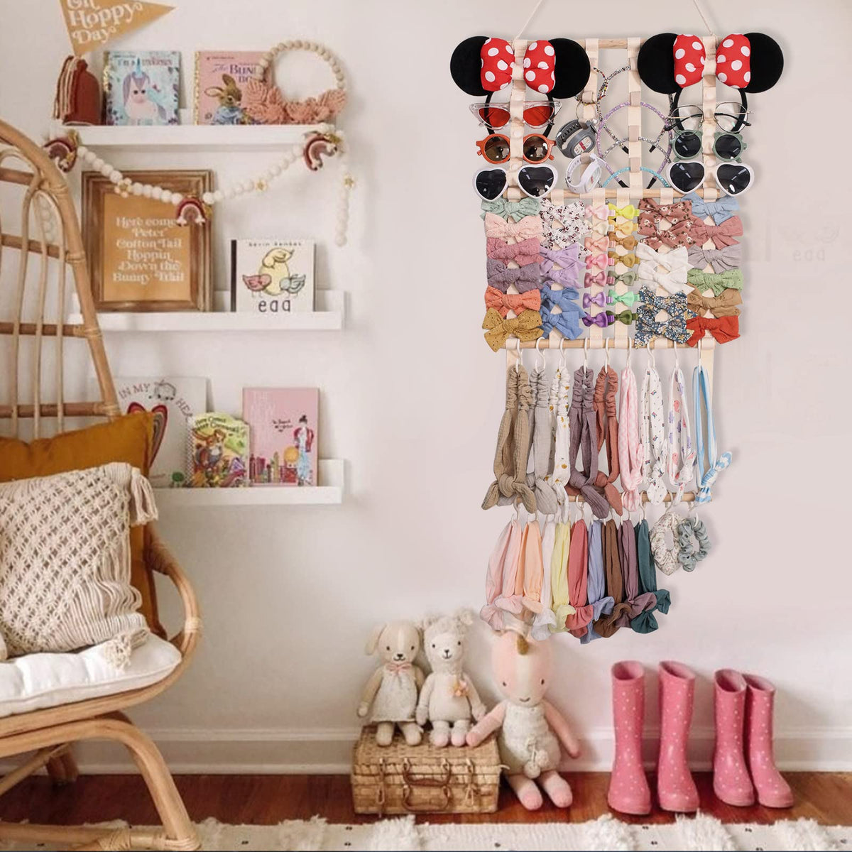 POVETIRE Headband Holder Hair Bows Organizer for Girls, Baby Headbands Hair Accessories Organizer Storage Wall Hanging Decor for Toddler Girls Room
