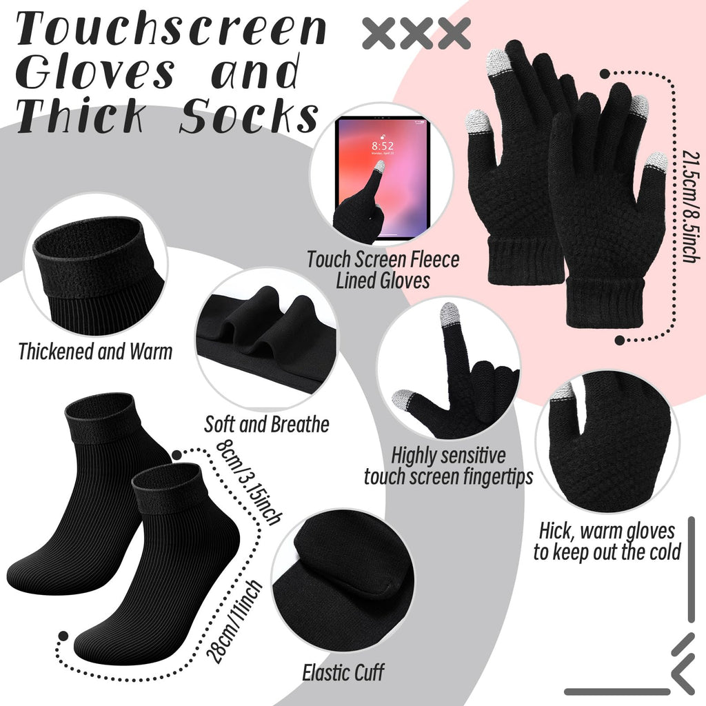 Geyoga 6 Pcs Winter Warm Set for Women Warm Beanies Hats Touchscreen Gloves Long Scarf Ear Muffs Socks Winter Gifts for Women