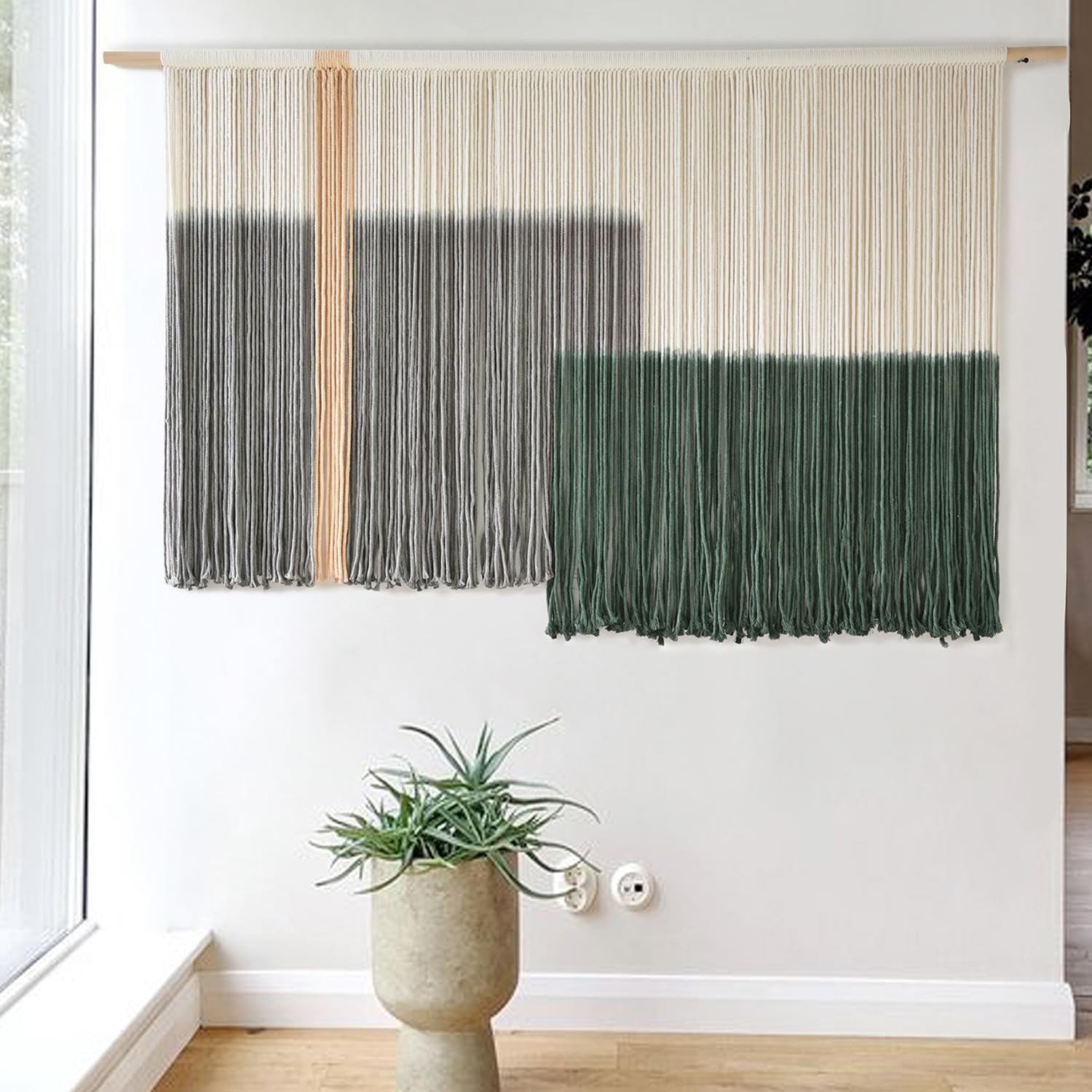 Flber Macrame Wall Hanging Tie-Dye Geometric Decor Large Scale Wall Art Statement Bohemian Yarn Tapestry Home Wall Decor 59''W*35''L