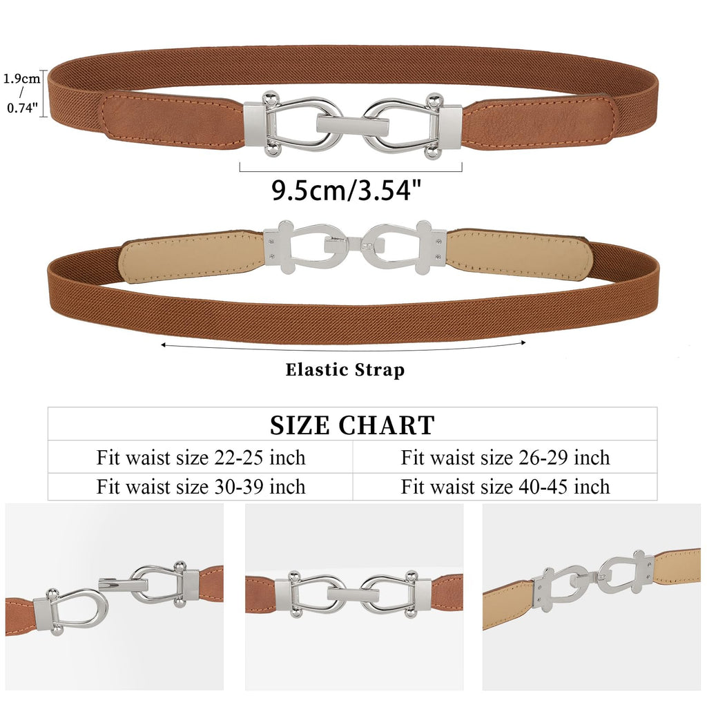 JASGOOD Women Skinny Elastic Belt for Dresses,Thin Retro Stretch Waist Belt with Golden Buckle