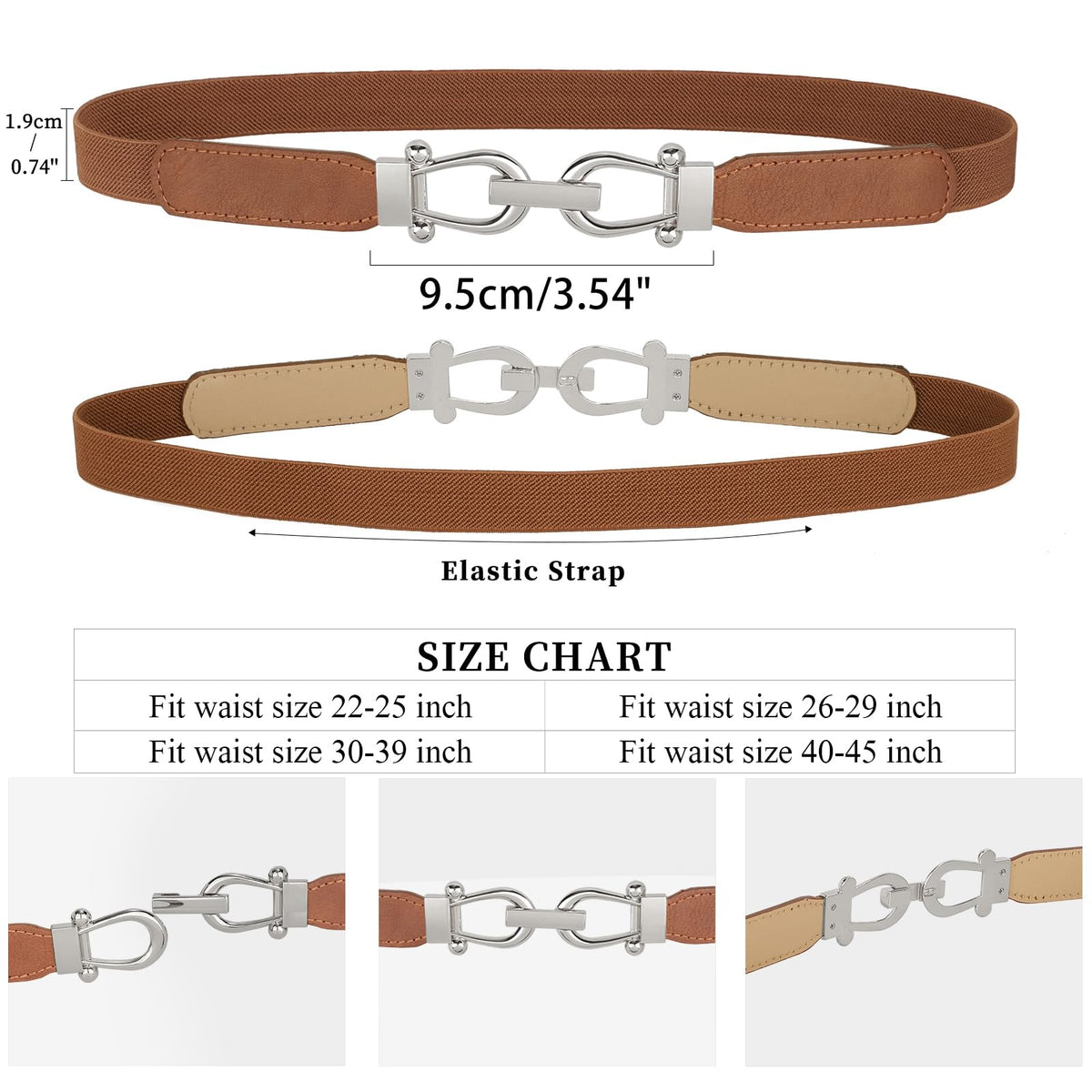JASGOOD Women Skinny Elastic Belt for Dresses,Thin Retro Stretch Waist Belt with Golden Buckle