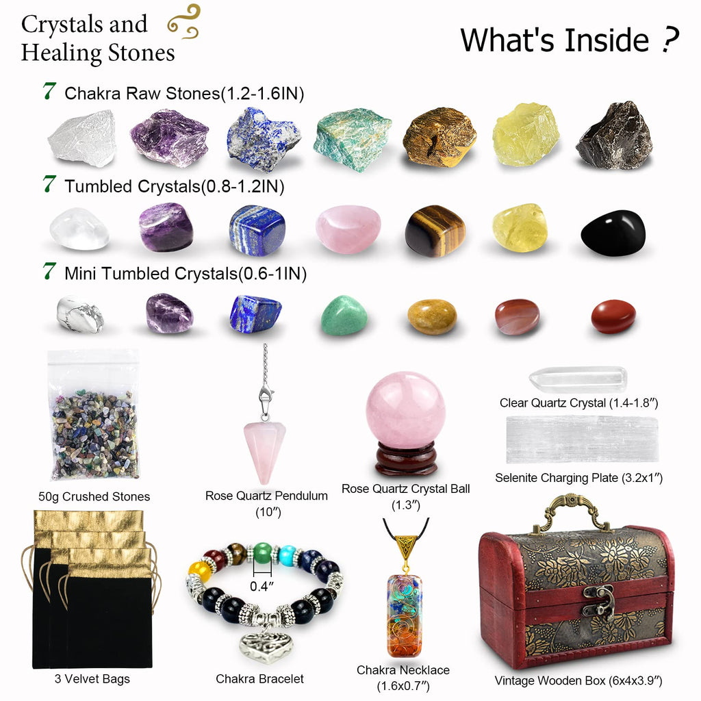 Healing Crystals Set, 28 Pcs Crystals and Healing Stones 7 Chakra Kits Obsidian Real Spiritual Protection Natural Reiki Energy Meditation Crystals for Beginners Wooden Box, Crystal Gifts for Women
