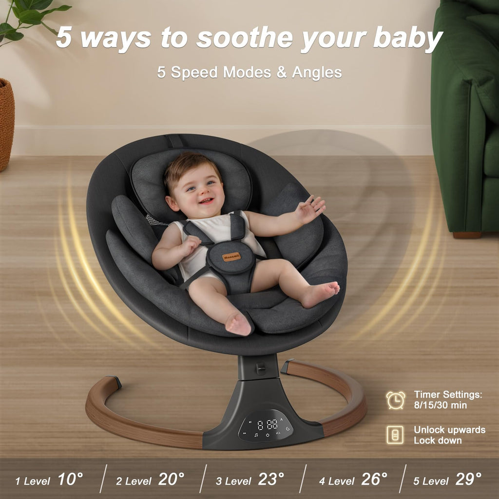 Baby Swings for Infants, Monamii Baby Swing, Infant Swing with 5 Speeds, 10 Lullabies, Electric Swing for Baby, Indoor & Outdoor Use (Beige)